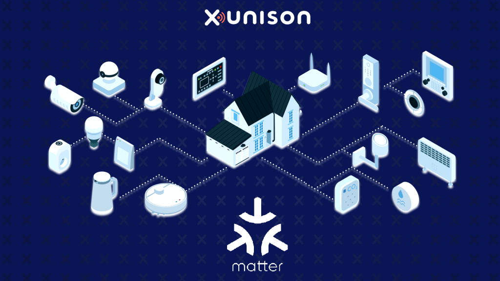 A blue background with the word xunson representing a smart home automation solution.