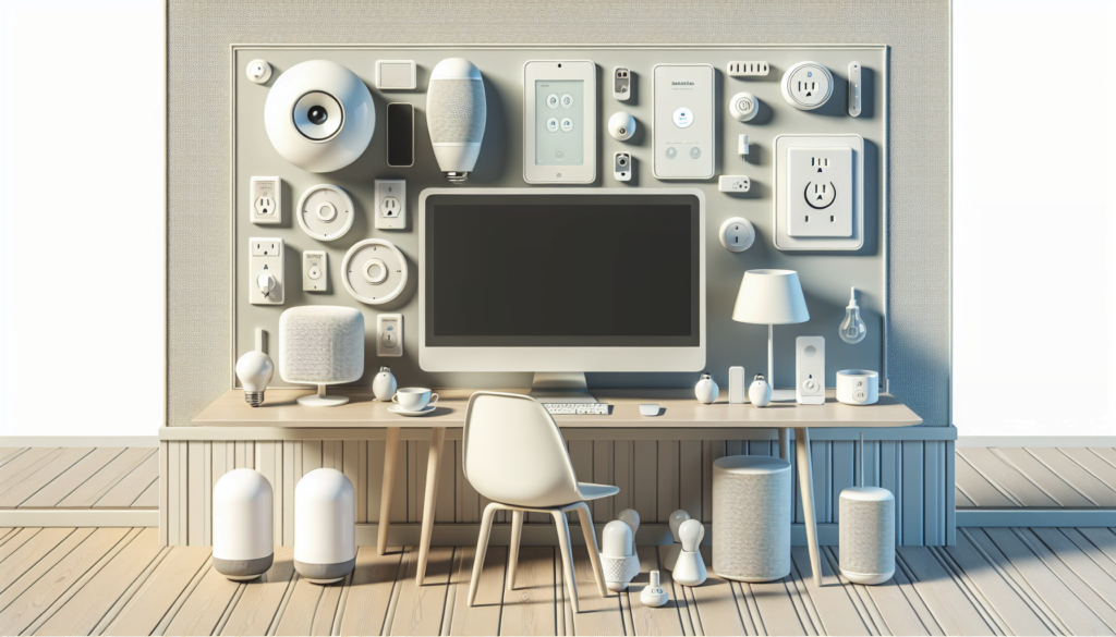 Modern smart home devices on display in room.