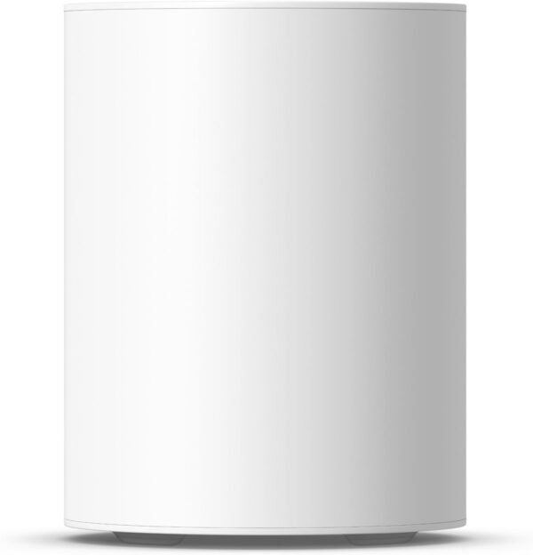 A white, cylindrical electronic device with a minimalist design.