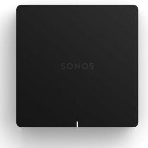 Black Sonos speaker with logo in the center.