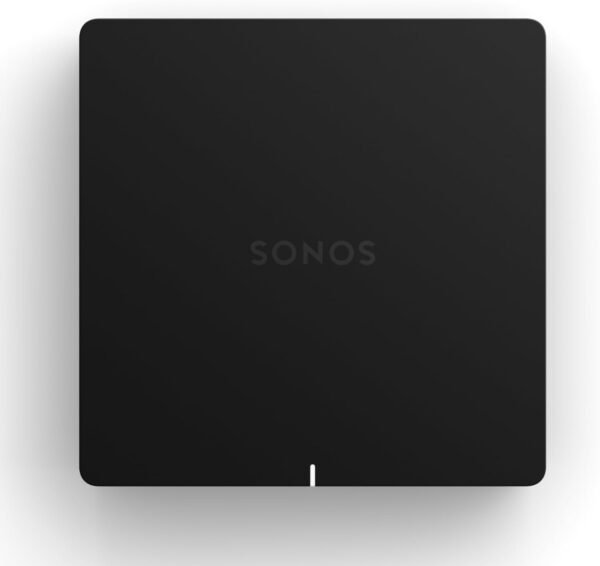 Black Sonos speaker with logo in the center.