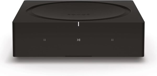 Black Sonos Amp with touch control buttons on the front.