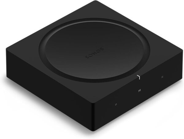 Black Sonos wireless amplifier with touch controls on the front.