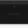 Black Sonos soundbar with a mesh front and rounded edges.