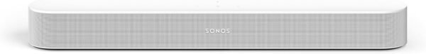 White Sonos soundbar with a perforated front grille.