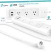 TP-Link Kasa Smart Wi-Fi Power Strip with 3 outlets and 2 USB ports shown with packaging.