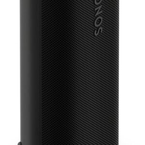 Black Sonos portable smart speaker with control buttons on top and a perforated grille covering the sides.