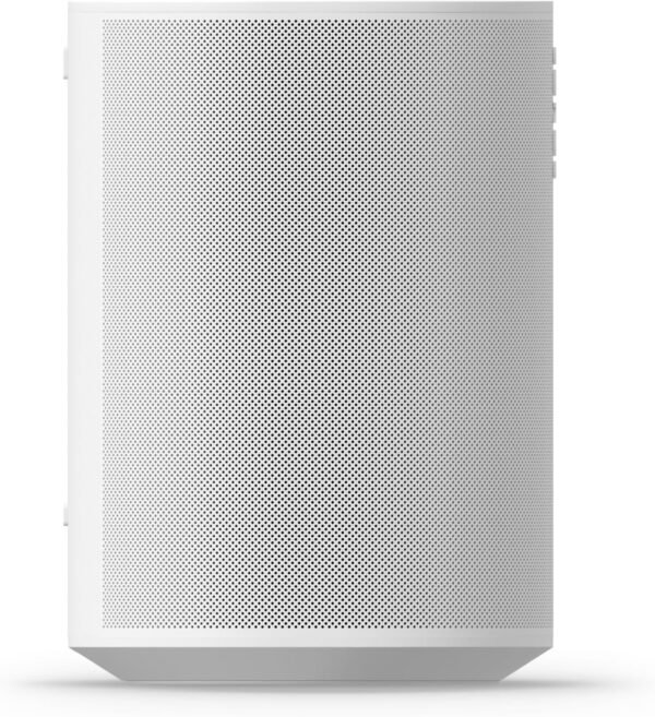 White rectangular speaker with a perforated front grille.