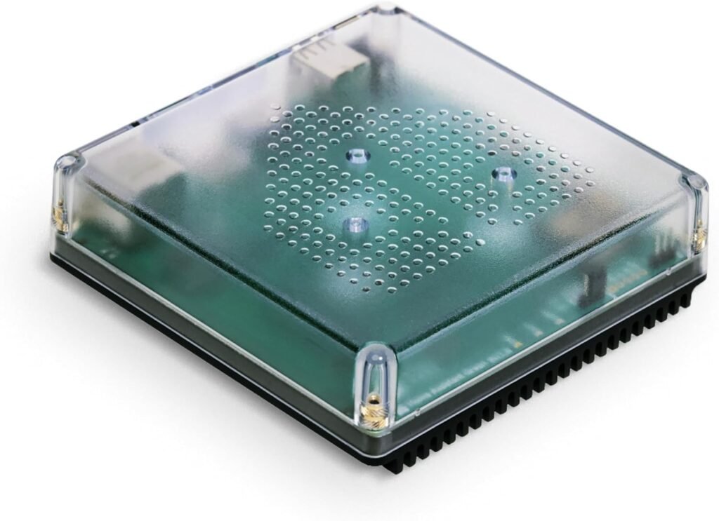 Transparent plastic electronic enclosure with visible circuit board inside.